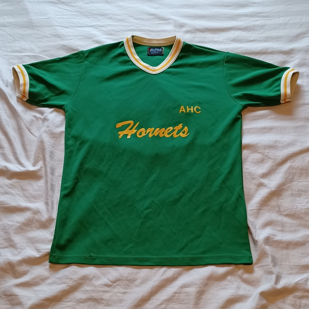 1980s Alpha Sportswear Greensboro Hornets AHC Green # 8 Baseball Jersey Adult M